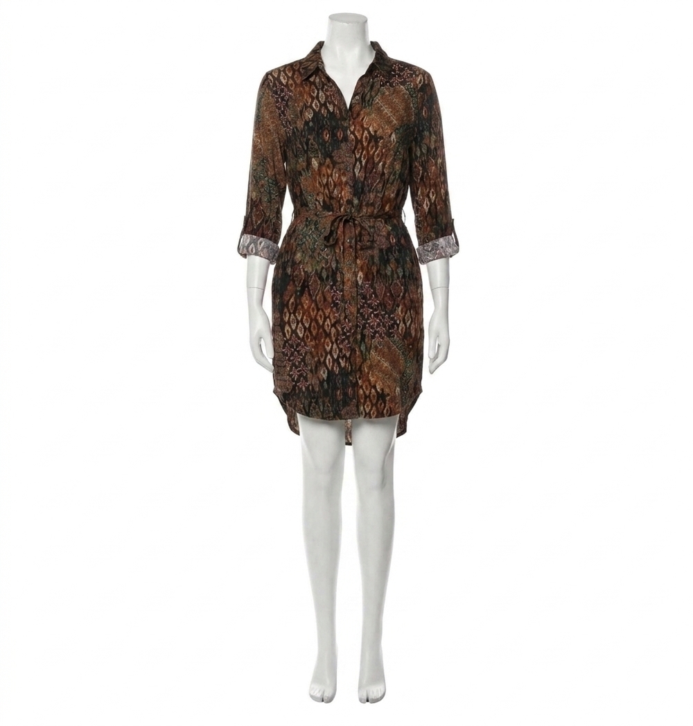 NEW APRICOT tribal ikat patchwork shirt dress in black